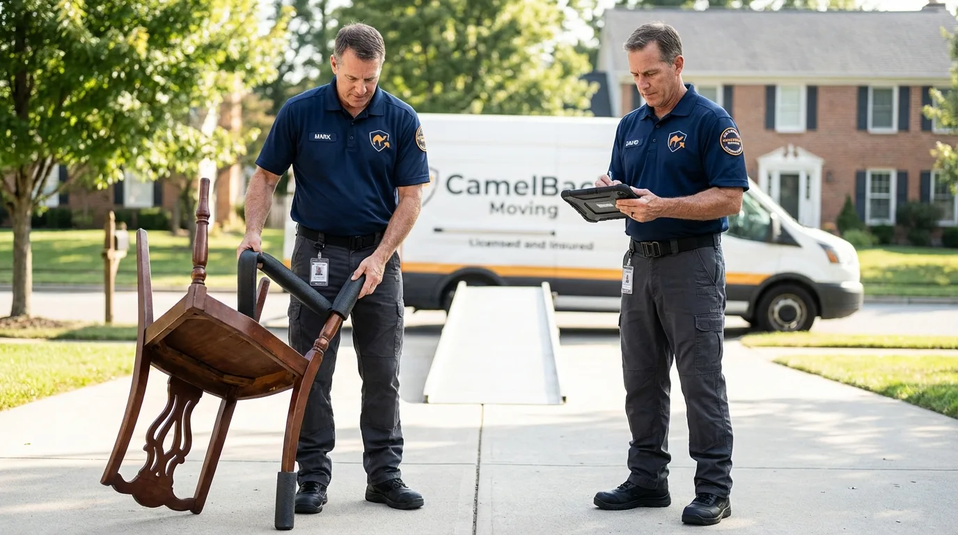 Movers inspecting furniture for damage prevention before loading in Silt, CO