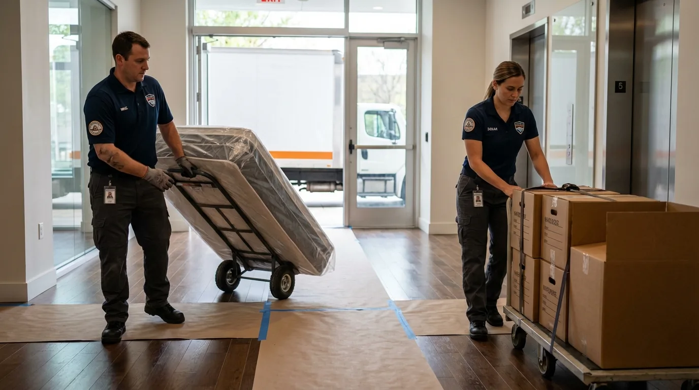 Professional apartment movers loading elevator in Silt, CO